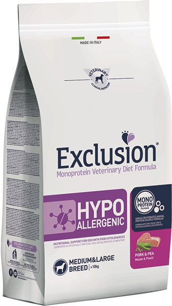 Foto Exclusion - Diet Hypoallergenic Adult Medium Large al Maiale e Piselli da 12 Kg