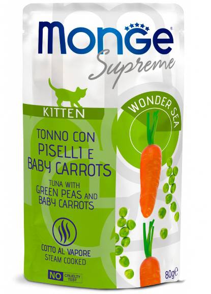 Foto Monge - Buste Supreme Kitten con Tonno, Piselli e Baby Carrots da 80g